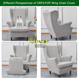 CRFATOP Waterproof Wing Chair Slipcovers 2 Piece Stretch Wingback Chair Cover Spandex Fabric Wingback Armchair Covers with Elastic Bottom for Living Room Bedroom Wingback Chair,A17