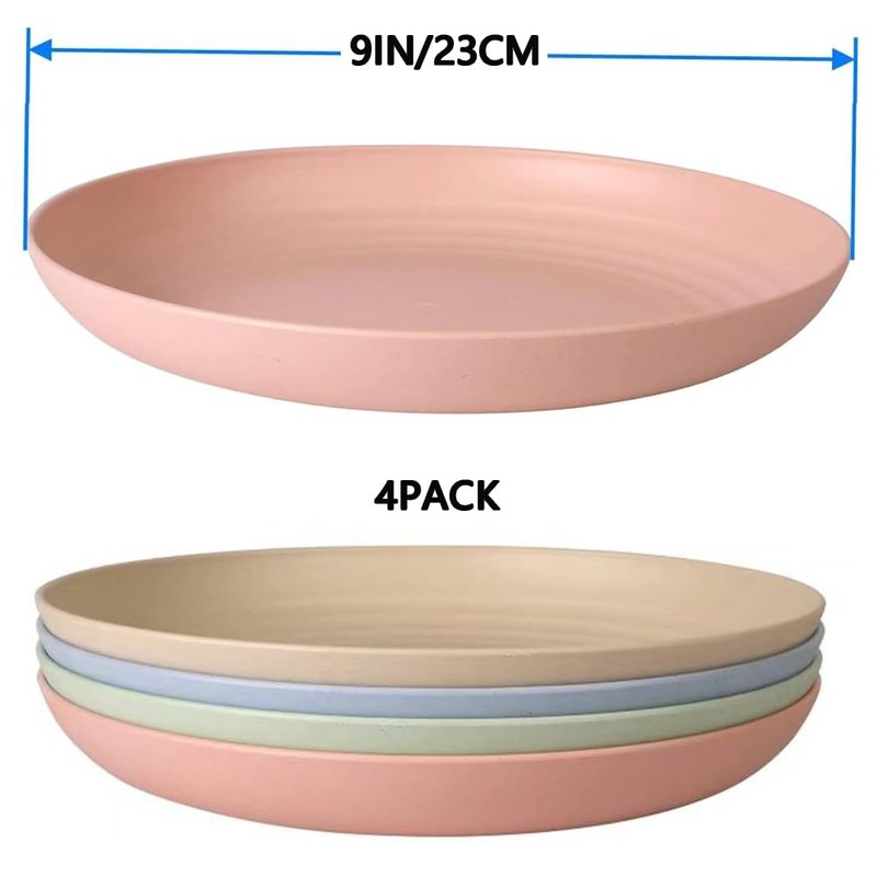 Lchkrep Unbreakable Wheat Straw Plates 9 Inch, Reusable Lightweight Deep
