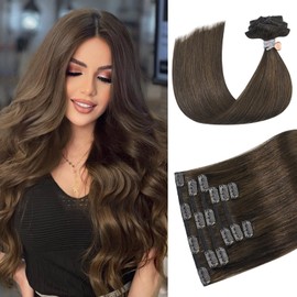 Ukira Clip in Hair Extensions Human Hair Brown Hair Extensions 15 Inch 70g 7pcs Medium Brown Hair Extensions for Women, Remy Human Hair Clip in Extensions for Women Rallonge Cheveux Humain