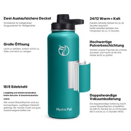 HydroPal Stainless Steel Drinking Bottle - 750 ml, 1 L, 1.2 L, BPA-Free, Suitable for Carbonated Drinks, Insulated Thermos Flask with Straw and 2 Lids, Leak-Proof Insulated Bottle for Children,