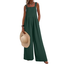 Dokotoo Loose Jumpsuits for Women Overalls Oversized Solid Color Casual Wide Leg One Piece Sleeveless jumpsuit Long Pant Romper with Pockets 2025 Fashion Green Large