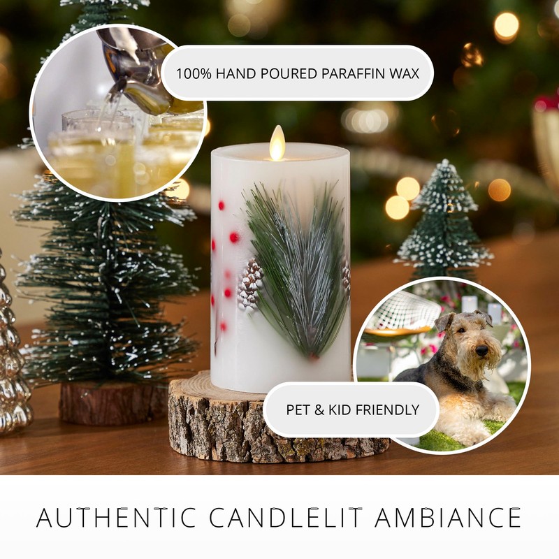 Luminara Flameless LED Candle Pine Berries Pinecone Embedded Real Wax
