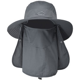 Sun Hat for Men Women, Summer UV Sun Protection Wide Brim Fishing Hat for Men with Face Cover & Neck for Hiking Dark Grey