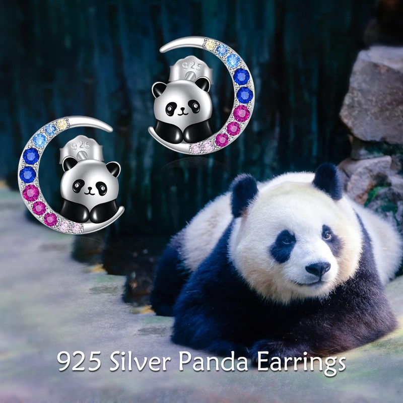 Panda Moon Earrings Sterling Silver Stud Cute Jewelry Gifts for