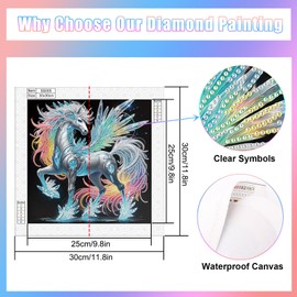 Special Shape Diamond Art Kits for Adults – 5D DIY Winged White Horse Diamond Painting with Crystal Rhinestones, Fantasy Animal Craft Kit for Beginners, Magical Diamond Art Wall Decor