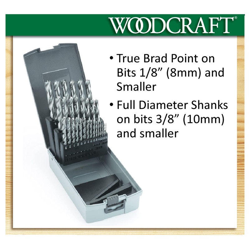 WoodRiver 29 Piece Fractional Inch Brad Point Drill Bit Index