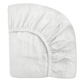 Mini Crib Sheets for Baby, Fitted Pack N Play Mattress and Mini Cribs 24" x 38", Neutral Muslin Cotton Mini Crib Mattress Sheet with Boho Style, Soft and Breathable Comfort (White, Mini Crib Sheet)