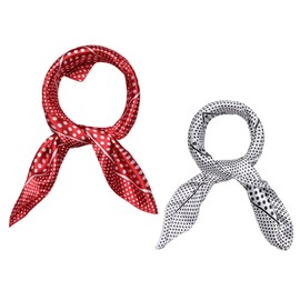 Allegra K 2Pcs 50cm Women Satin Printed Square Kerchief Hair Wrap Neck Scarf Red Dots&White Dots 50 * 50cm/19.69 * 19.69"(L*W)