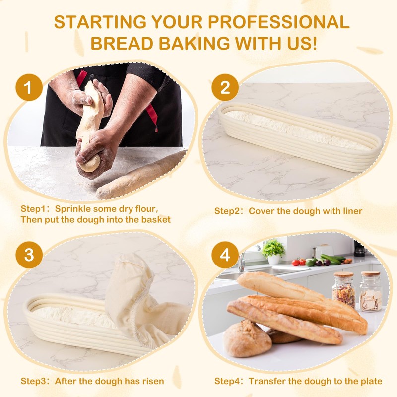 Vesici 15 Inches Baguette Banneton Proofing Basket 6 Pack with