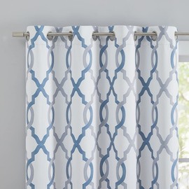 UGOUTRY Blue Grey 84 Inch Long Full Blackout Curtains for Bedroom, Holiday Thermal Insulated Grommet Window Treatments, Geometric Patterned Drapes 2 Panels, 52'' W