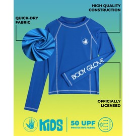 Body Glove Langärmeliges Rashguard-Shirt für Jungen, LSF 50+, schnelltrocknend, Sonnen- und Sandschutz, Badebekleidung für Kinder (5–14), Königliche Langarm, 14