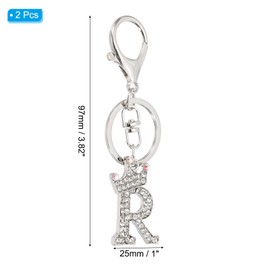PATIKIL Initial Letter Keychain, 2 Pcs Letter R Crown Design Charm with Crystal Diamonds Decorative Alphabet Pendants for Bag Backpack DIY Craft, Silver Tone