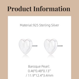LOOYUUPEE Natural Freshwater Pearl Earrings for Women, Dainty Love Heart Shaped Baroque Pearl Ear Jewelry Studs, Minimalist Gold Pearl Earrings for Mom Lover Her (925 Sterling Silver)