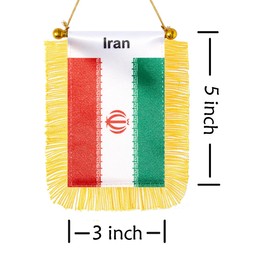 CANTENDO 2 Pack Iran Window Hanging Flag,Mini Iranian Car Flag with Pole Tassel Suction Cup Rearview Mirror Decoration(3x5 Inch)