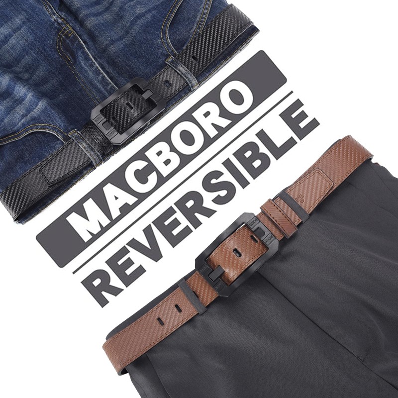MACBORO Big Buckle Reversible Leather Belt | TSA Approved, Hypoallergenic,
