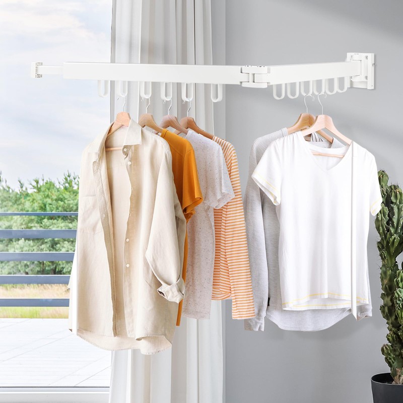 SWAWIS Clothes Airer White Wall Mounted Clothes Rail 90 cm