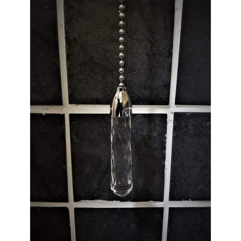 Large Glass Cord Pull 10cm with Chrome Silver Trim -