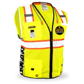 KwikSafety - Charlotte, NC - BIG KAHUNA DIGITAL Safety Vest [LIMITED EDITION] Class 2 ANSI OSHA Reflective Hi Vis Heavy Duty Surveyor Construction Industrial Work Gear/Yellow 2XL