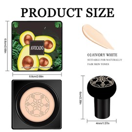 EHIOG Mushroom Head BB Cream, CC Cream Air Cushion Face Foundation, Cover Concealer Nude Makeup Moisturizing Brightening, Avocado Mushroom Head Light Oil Control Even Skin Tone- White