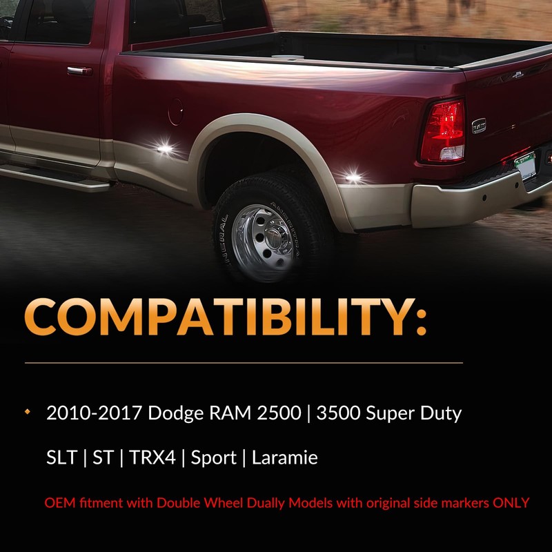LED Dually Bed Fender Side Marker Lights For 2010-2017 Dodge