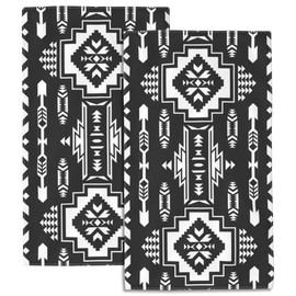 SAYOUZ Geometric Bath Hand Towels Set of 2, Mexican Ethnic Aztec Geometric Decorative Bath Towels Soft Super Absorbent Hand Towels for Bathroom Hotel Gym Home Decor,14"X28"