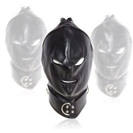 XaiPliung Pullover Hat with Zip - Wrestler Stage Show Party - Face Mask in Black Elasticized Leather