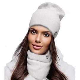 4sold Woolk Women's Winter Hat and Scarf Set for Women Premium Laras Special Yarn Beanie, Set 008 Cream