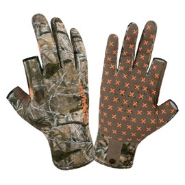 BASSDASH Unisex Fingerless Fleece Liner Camo Hunting Gloves for Cold Weather UPF 50+ Lightweight Fishing Photography HG06