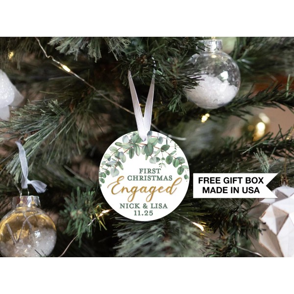 Candles and Favors Personalized Engaged Christmas Ornament | Our First