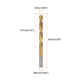 sourcing map 10pcs Brad Point Drill Bit 6mm(15/64") Dia Straight Round Shank Drill Metric Brad Point Spiral Twist Drill Bits for Carpenter Woodworking Plastic Rubber, Golden