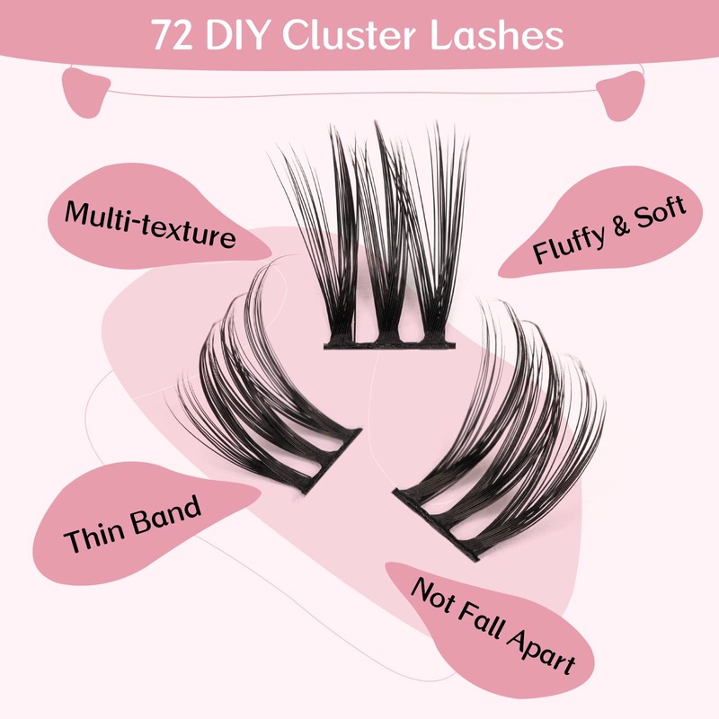 Cluster Eyelashes, Pack of 72 Individual Eyelashes, Eyelash Clusters, DIY