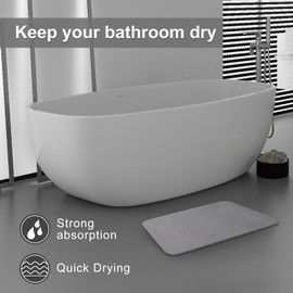 2 Pack Diatomaceous Earth Shower Mat, Stone Bath Mat, Nonslip Super Absorbent Fast-Drying Hard Bath Mat for Bathroom Shower Floor, 23.62 x 15.35 inch, Footprints，Gray