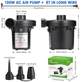 InflateBeasts Electric Air Pump for Pool Inflatable, AC/110V 130w - Quick Fill Air Bed Pump with 3 Nozzles, Air Mattress Pump inflator for Swimming Ring for Outdoor Camping, Inflatable Cushion