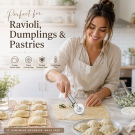 Double-Sided Stainless Steel Pastry Wheel – Rolling Dough Cutter & Crimper for Ravioli, Dumplings, Pie Crust & Pasta