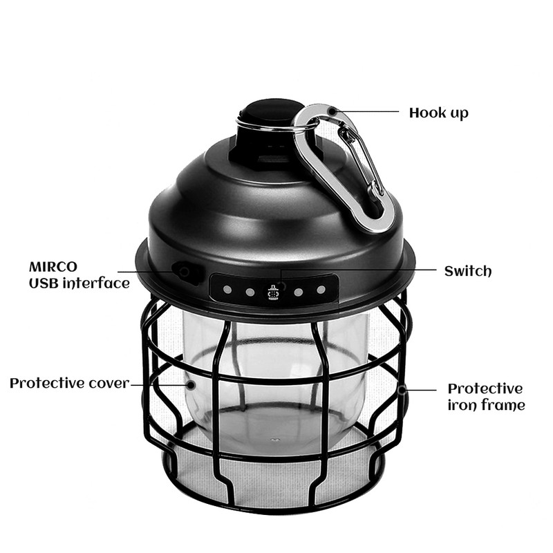USB Rechargeable LED Camping Lamp 3 Light Modes Tent Lights