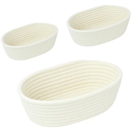 3-Pack Woven Storage Baskets, Cotton Rope Baskets, Oval Small Storage Bins Woven Rope Storage Organisers set, Gift Basket (White)
