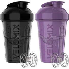 -2 Pack- 20 oz Protein Shaker Bottles for Protein Mixes - 2x Wire Whisk | Leak Proof Shaker Cups for Protein Shakes and Pre Workout | Protein Shaker Bottle Pack | Protein Mixer Cup (Purple&Black)