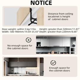 Vertical Lift Hinge, Vertical Swing Lift Pneumatic Arm Kitchen Mechanical Hinge Slow Closing, Durable & Silent Fit for Cabinet Width: 19.69-35.43"