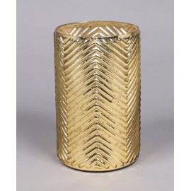 Unbranded Vase Mercury Glass Cylinder Speckled Gold Chevron Pattern 5"Dia 8.25"High Set/2