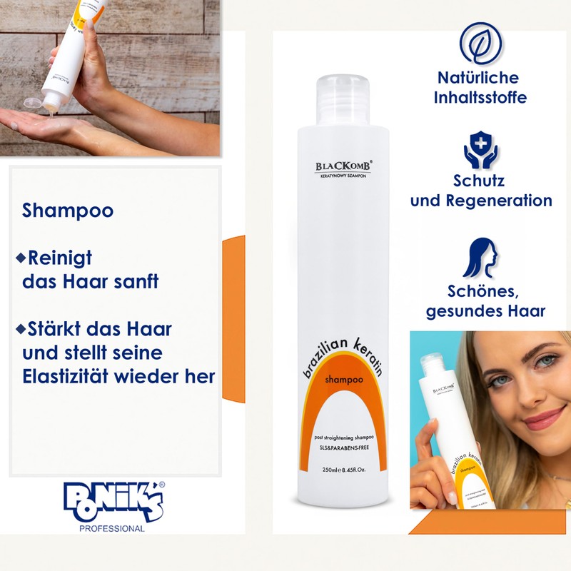 Blackomb - Brazilian Keratin Shampoo, Silikonfreies & Sulfatfreies,Anti-Frizz-Effekt - Pflegendes