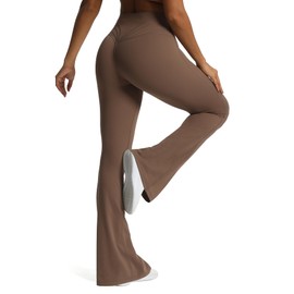 Aoxjox Flare Leggings for Women Trinity Tummy Control High Waisted Wide Leg Yoga Pants 31" (Fudge Coffee, Large)