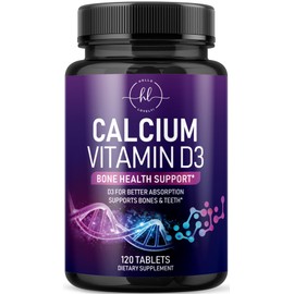Calcium Supplement 1200 mg - with Vitamin D3 for Best Absorption - Supports Immune Health, Bones & Teeth - Natural Calcium Carbonate + 1600 IU of D3 - Bottled in USA for Women & Men - 120 Tablets