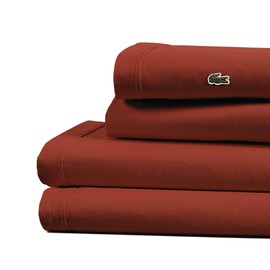 Lacoste 100% Cotton Percale 4-Piece Sheet Set – Cool, Crisp, Matte, and Durable, Oeko-Tex Certified – Solid, Chili Pepper, Queen