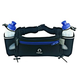 FIT Gear: Amazing Waterproof Best Neoprene Running Water Belt Includes (2) 10 Ounce BPA Free, Leak Proof Water Bottles, Anti-Slip Snug Fitting 7.0" Pouch Fits Even All Larger Smartphones