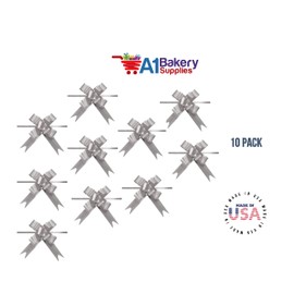 Butterfly Pull Bows 4" with 10 Pack by A1 Bakery supplies (Silver)