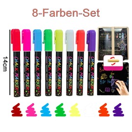 Nurila 8 Farben Kreidestifte Für Fenster, Kreidestifte Für Tafel Abwaschbar 6 mm, Umkehrbare Spitze Pop Kreidemarker Abwischbar Nachfüllbar Für Tafeln, Schilder, Fenster, Glas Künstler, Ostergeschenke