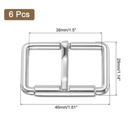 sourcing map 6Pcs Metal Roller Buckles, 25mm (1-inch) Glides Slider Movable Bar Strap Adjuster Rectangle Keeper for Bags Leather Crafts (Silver Tone)