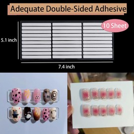 10 Sheets Double Sided Tape Nail Tape for Press On Nails Double Sided Nail Tape Nail Art Display Strip Tape for Nail Packaging Nail Storage Nail Display Nail Salon Supplies Organizer with Tweezer