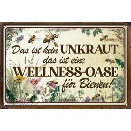 Weatherproof, Sturdy Garden Sign for Outdoor Use - Notice Sign: No Weeds - Wellness Oasis for Bees - Aluminium Dibond Garden Sign, Weatherproof 30 x 20 cm