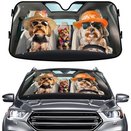 Yorkshire Terrier Family Windshield Sun Shade for Car SUV Truck (55x30 Inches), Sun Shade Windshield, Shades for Front Windows, Sunshade for Car Windshield, Protector Blocks UV